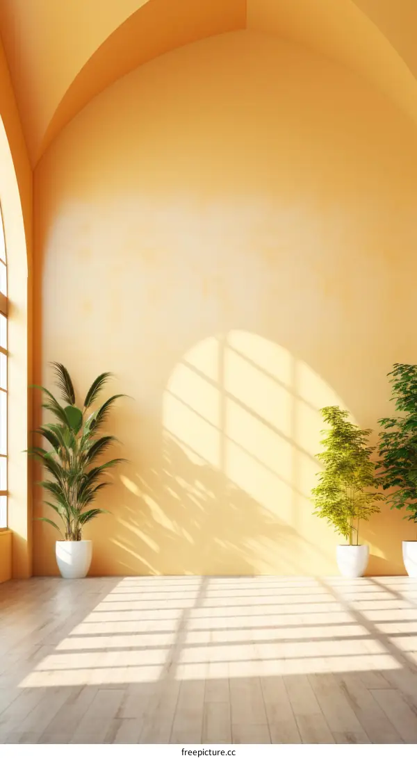 Bright empty room with plants near the window