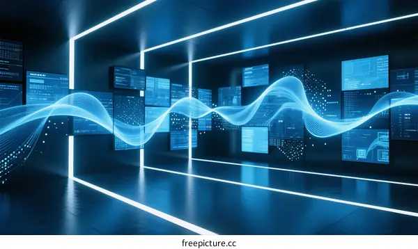 Digital Data Visualization with Flowing Wave Patterns in Modern Tech