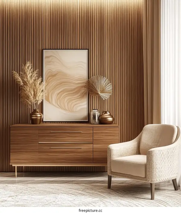 Modern Wooden Living Room Decor Illustration