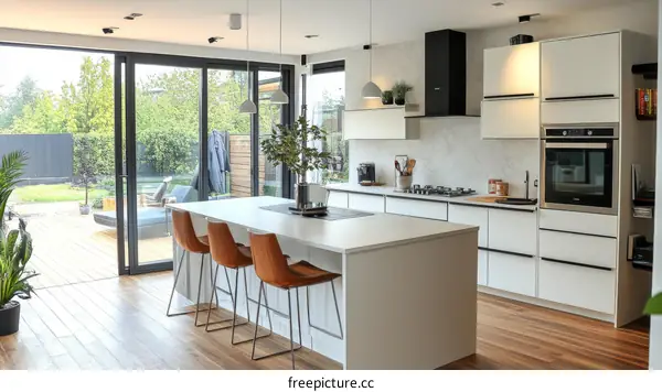 Modern Kitchen with Large Windows and Outdoor View