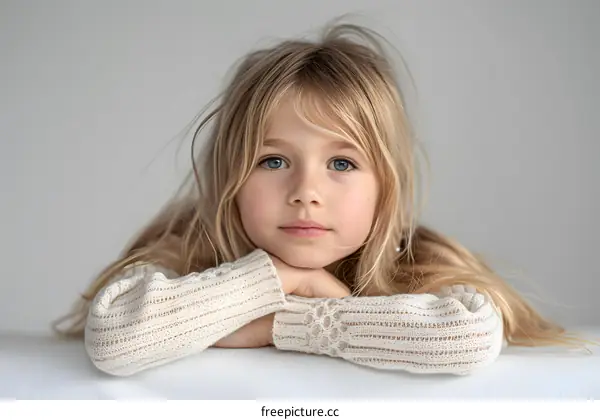 Portrait of a cute blonde girl with blue eyes