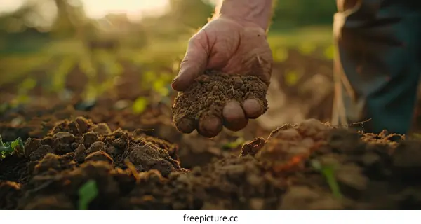 Close up of farmer's hand holding soil