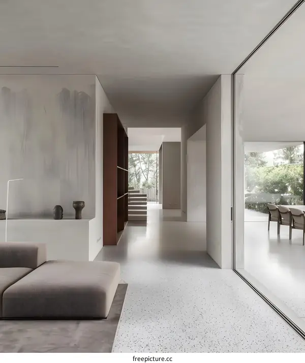 Modern Minimalist Interior Design with Concrete Walls and Terrazzo Floor