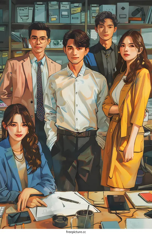 Illustration of a group of people in business attire