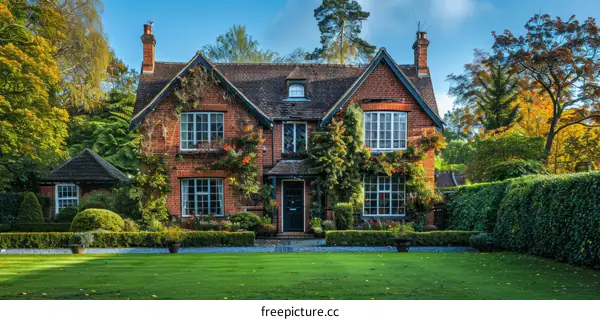 Captivating House with Lush Garden and Vibrant Foliage