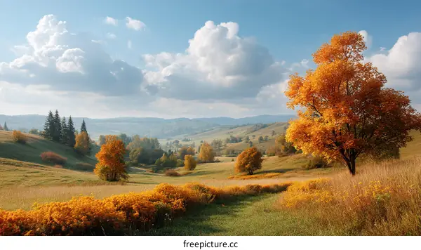 Autumnal Landscape with Golden Trees