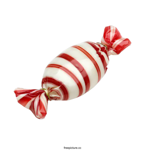 [Transparent Background PNG]Red and White Striped Candy Wrapped in Cellophane