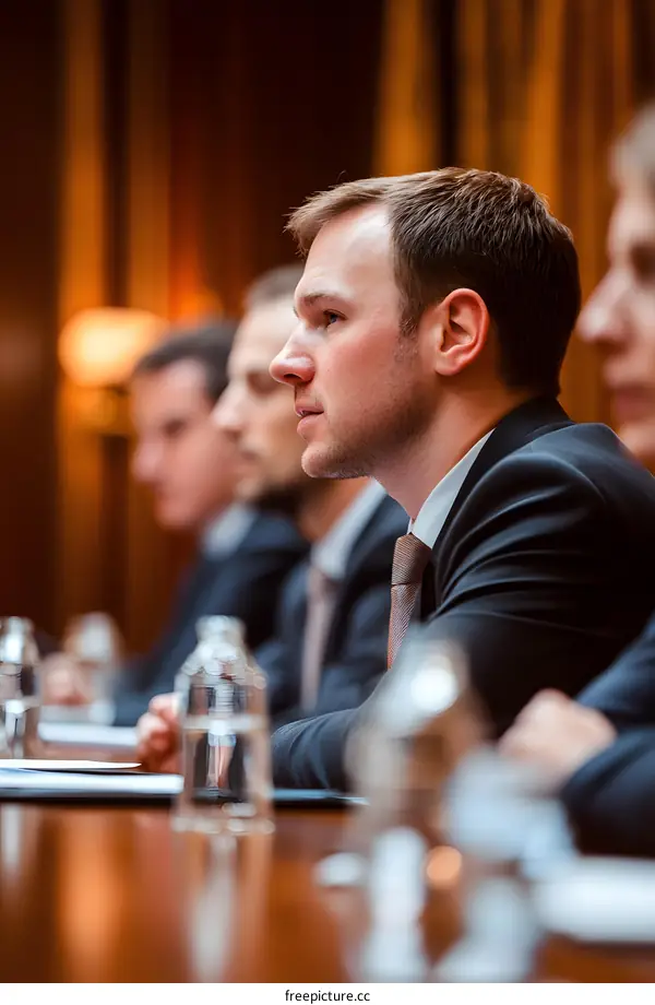 Businessmen in Suits Attending a Meeting in a Conference Room