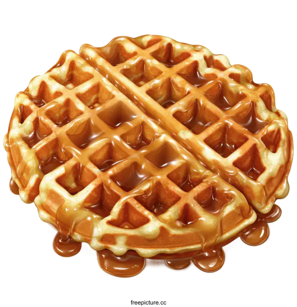 [Transparent Background PNG]Delicious Caramel Drizzled Waffle