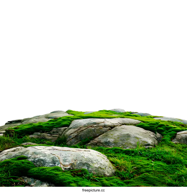 [Transparent Background PNG]Green Grass and Rocks with White Background