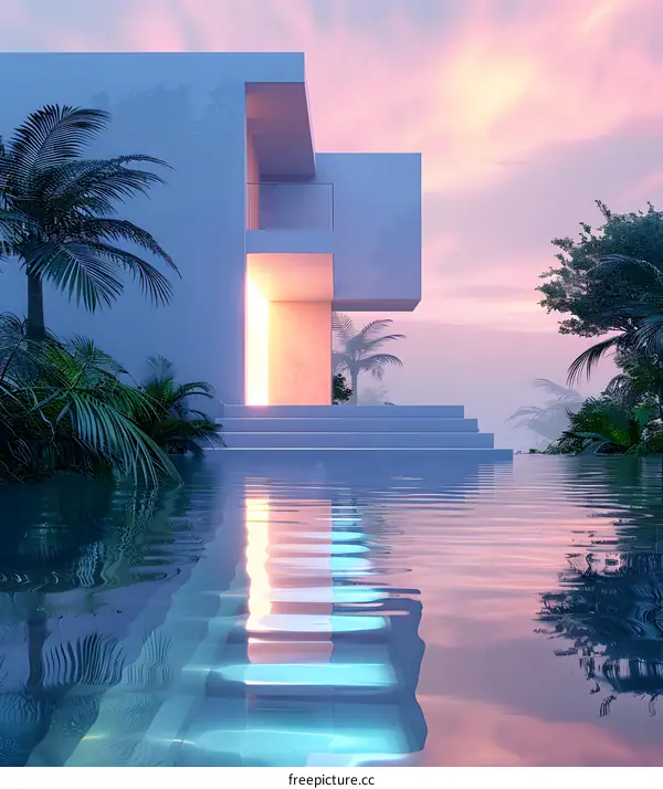 Modern Tropical Villa at Sunset