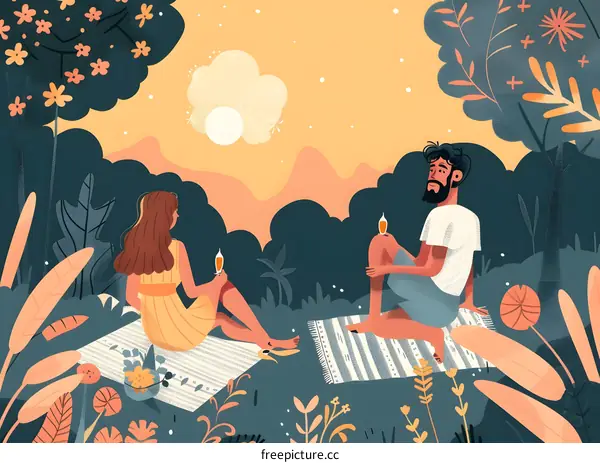 Couple Relaxing in the Forest with a Drink