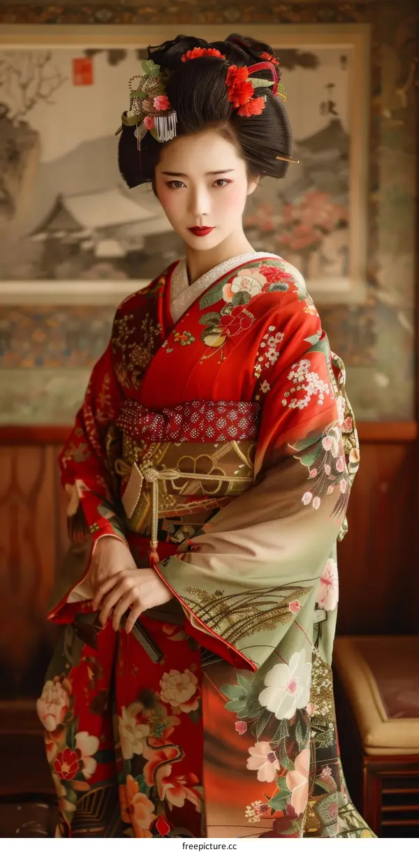 Portrait of a Japanese woman in traditional kimono