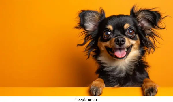 A smiling long-haired chihuahua
