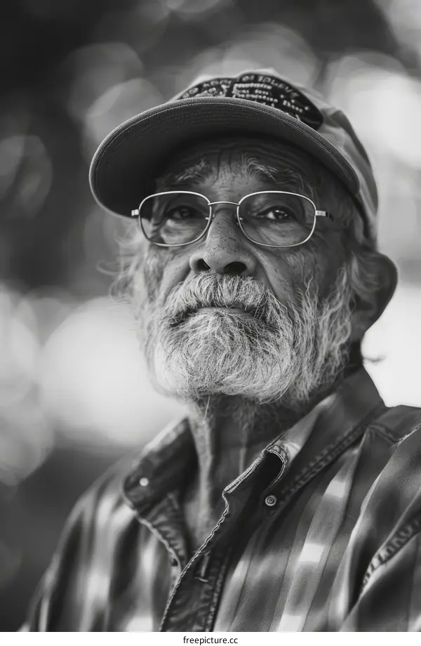 Portrait of an old man with a beard and glasses