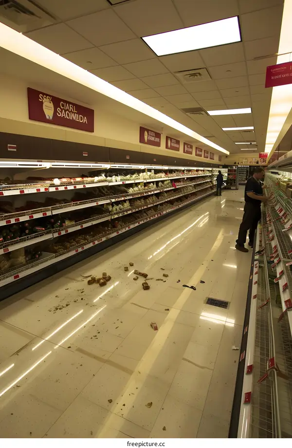 Grocery Store Aisle with Scattered Products