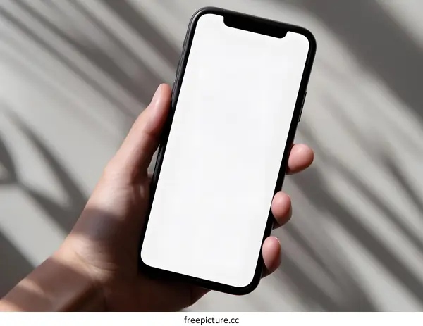 Hand Holding Smartphone With White Screen and Shadow