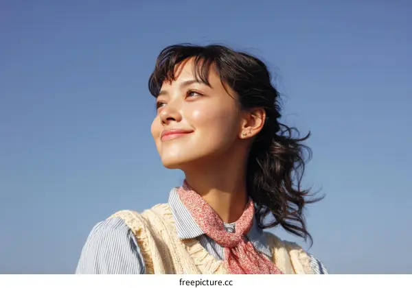 Asian Woman Outdoors Portrait in Sunny Sky