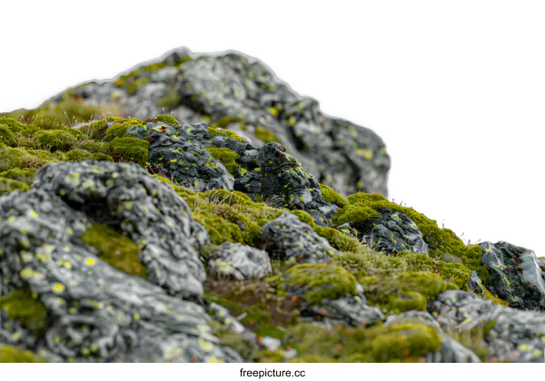 [Transparent Background PNG]Green Mossy Rocks on Mountain Landscape