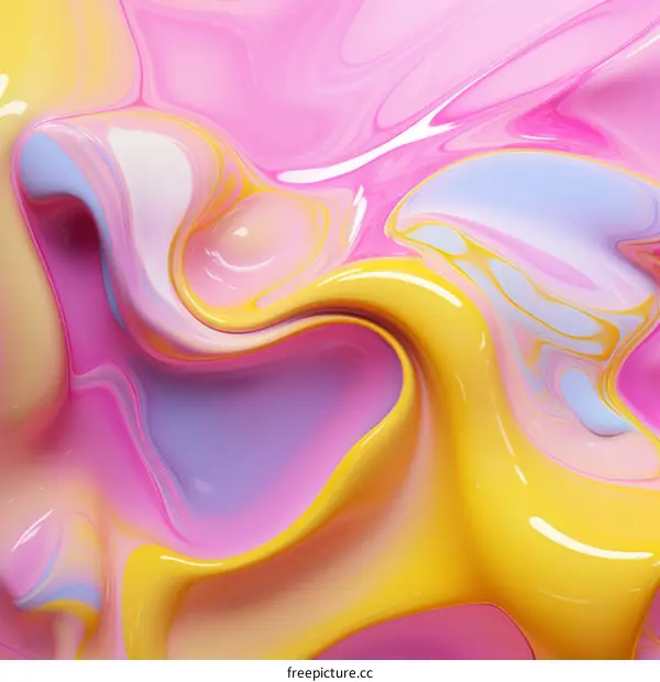 Colorful abstract painting with vibrant swirls of pink, yellow, and blue