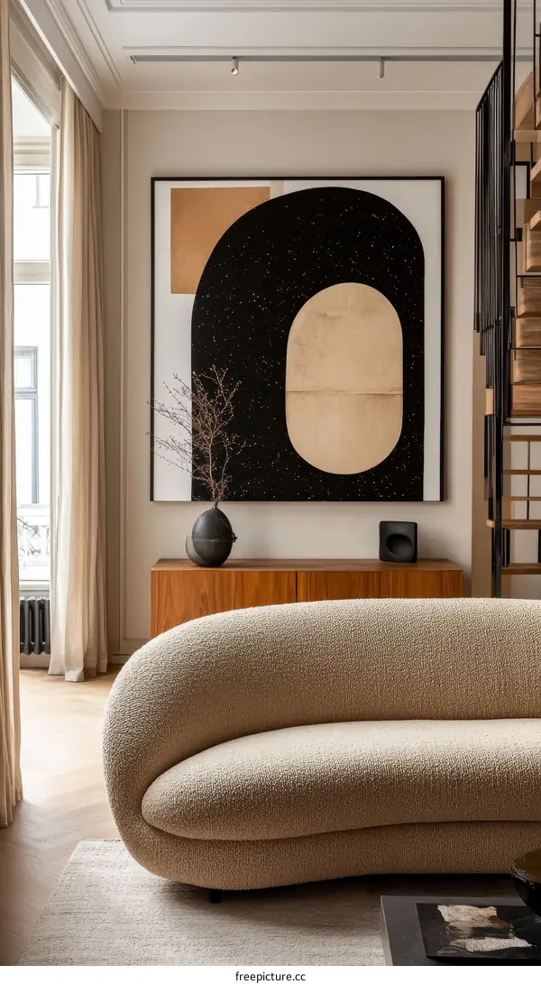 Modern Beige Sofa in a Stylish Living Room