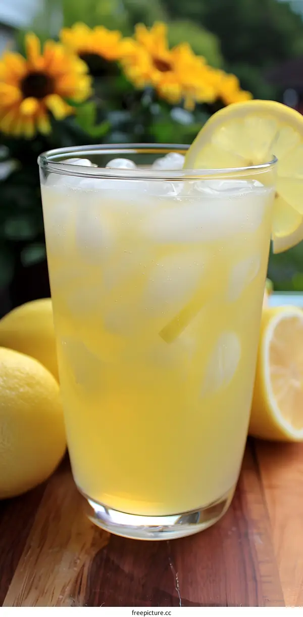 Refreshing Iced Lemonade with Lemon Wedge in a Glass