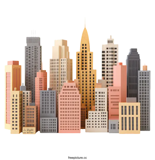 [Transparent Background PNG]Colorful Cityscape Illustration