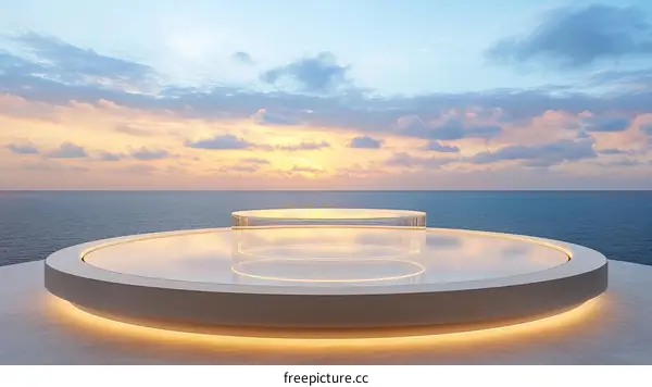 Modern Circular Platform Overlooking Ocean Sunset