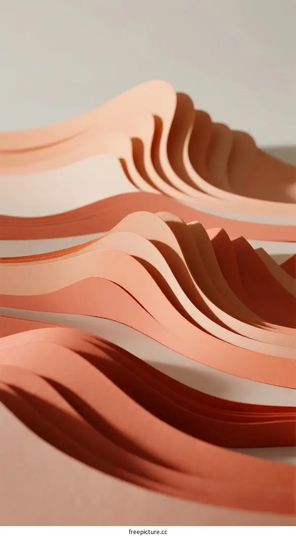 Elegant Layered Paper Sculptures with Soft Coral Wave Patterns