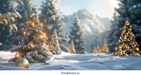 Christmas Tree in a Snowy Forest