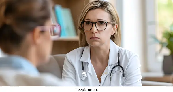 Woman Doctor Talking to Patient in Office
