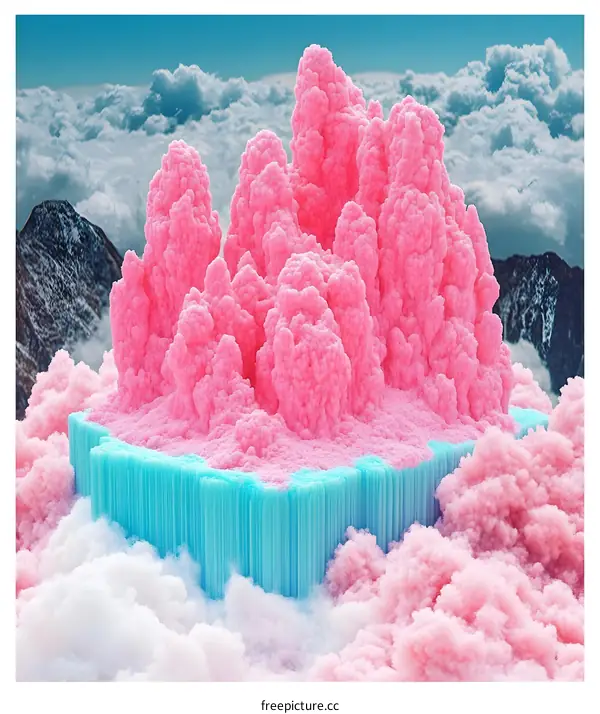 Pink and Blue Mountains in a Cloud Landscape
