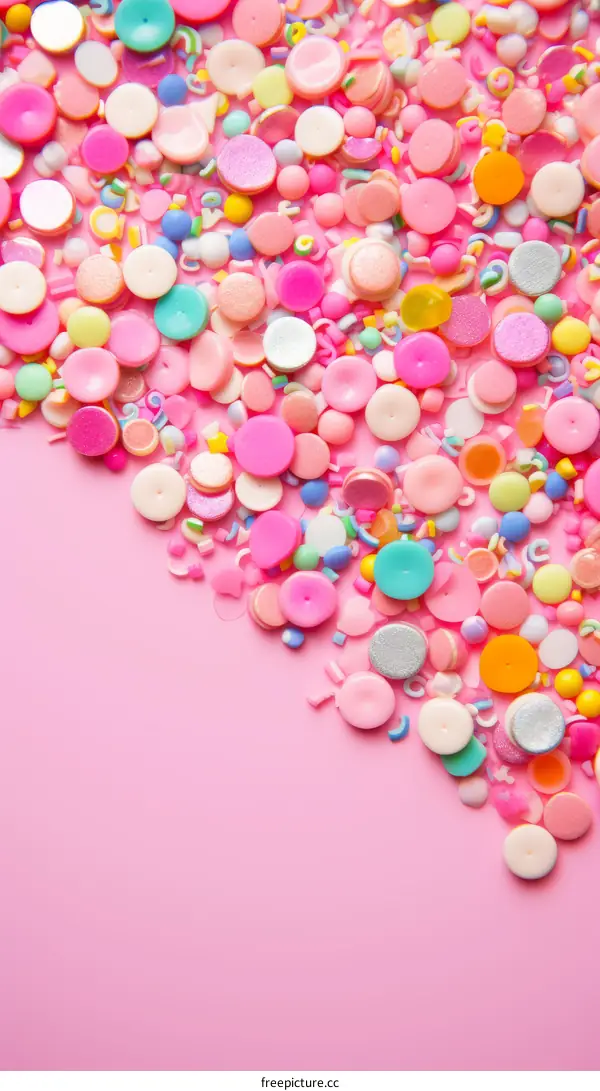 Colorful sprinkles on a pink background