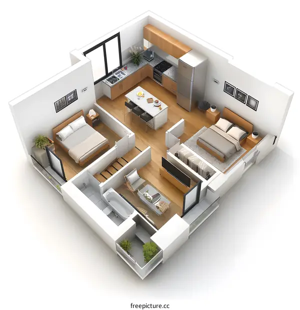Modern Two Bedroom Apartment Isometric View