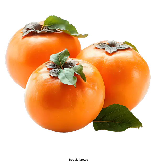 [Transparent Background PNG]Fresh persimmons with leaves on white background