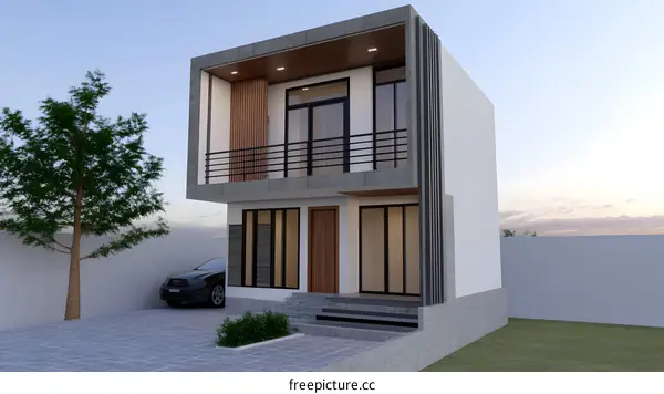 Modern Minimalist Two Story House Design With Balcony