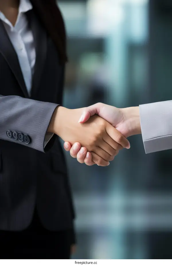 Business handshake between a man and a woman