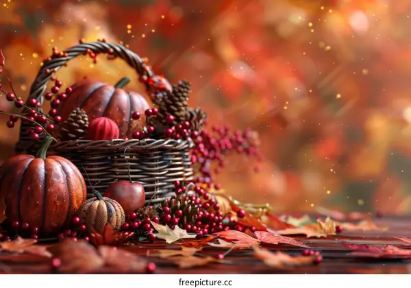 Thanksgiving Cornucopia with Fall Harvest Elements