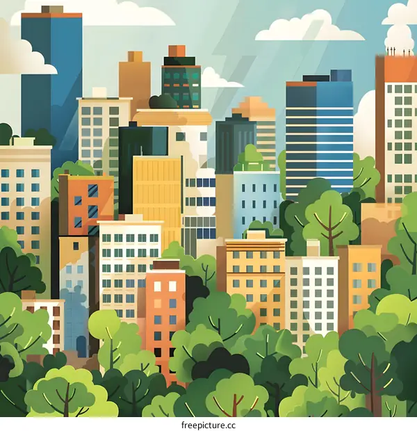 Urban Skyline with Lush Greenery