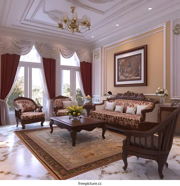 Classic Living Room Interior Design With Sofa and Chairs