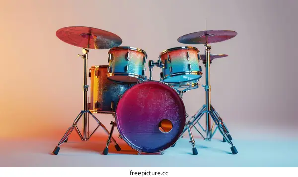 Rainbow drum set isolated on gradient background