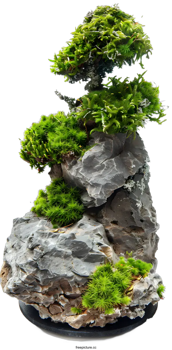 [Transparent Background PNG]Green Moss Covered Rock Isolated on White Background