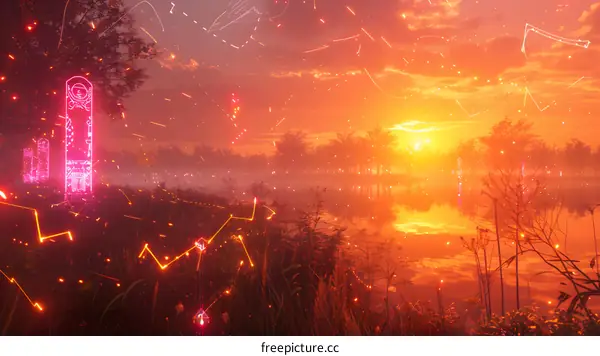 Sunset over a Mysterious Lake