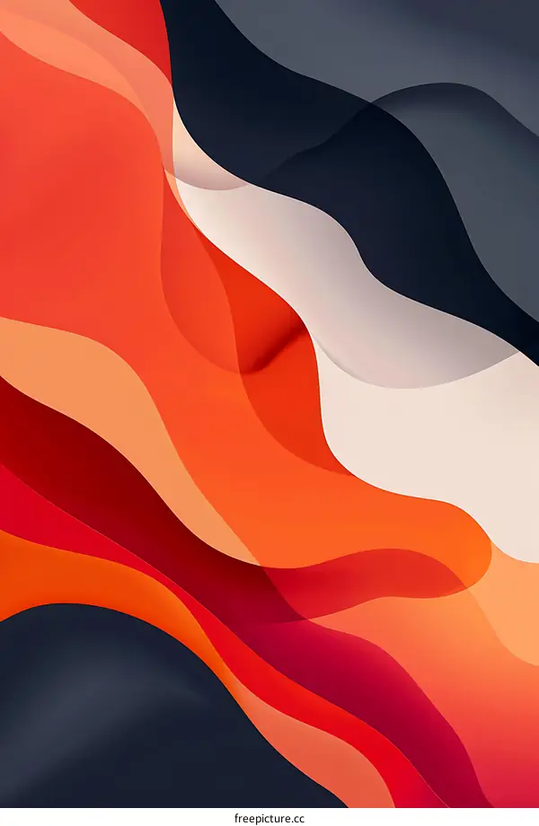 Abstract Background with Wavy Lines in Red Orange and Blue