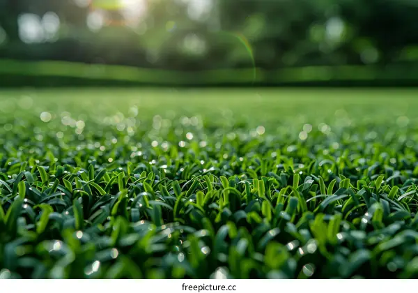 Close-up of green grass field with bokeh background