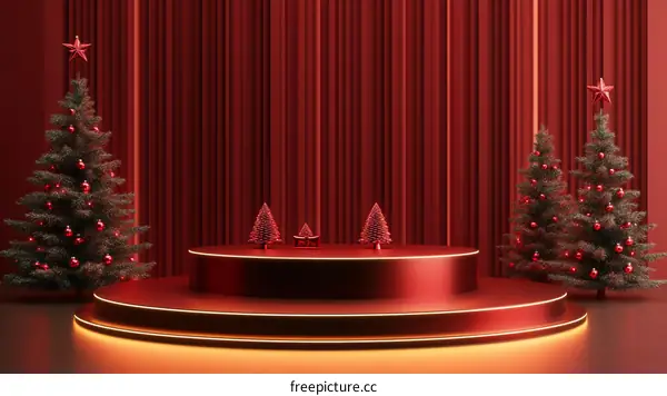Christmas Scene with Red Podium