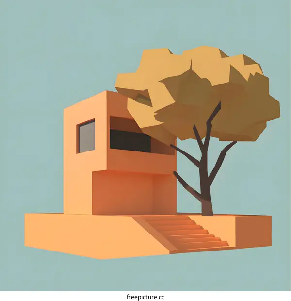 Low Poly House with a Tree Illustration