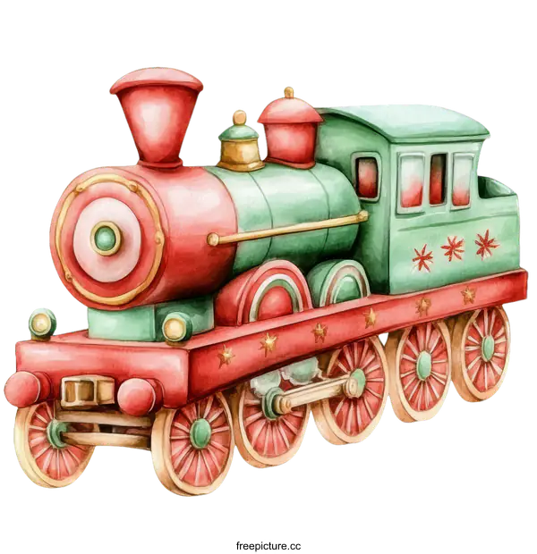 [Transparent Background PNG]Charming Watercolor Toy Train Illustration