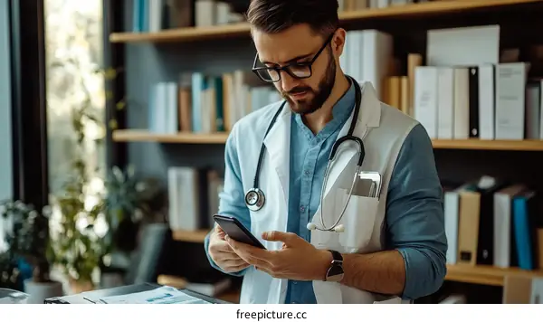 Doctor Using Smartphone in Clinic