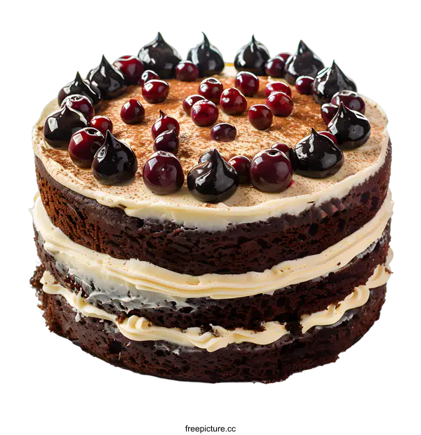 [Transparent Background PNG]Chocolate cake with cream and berries on top